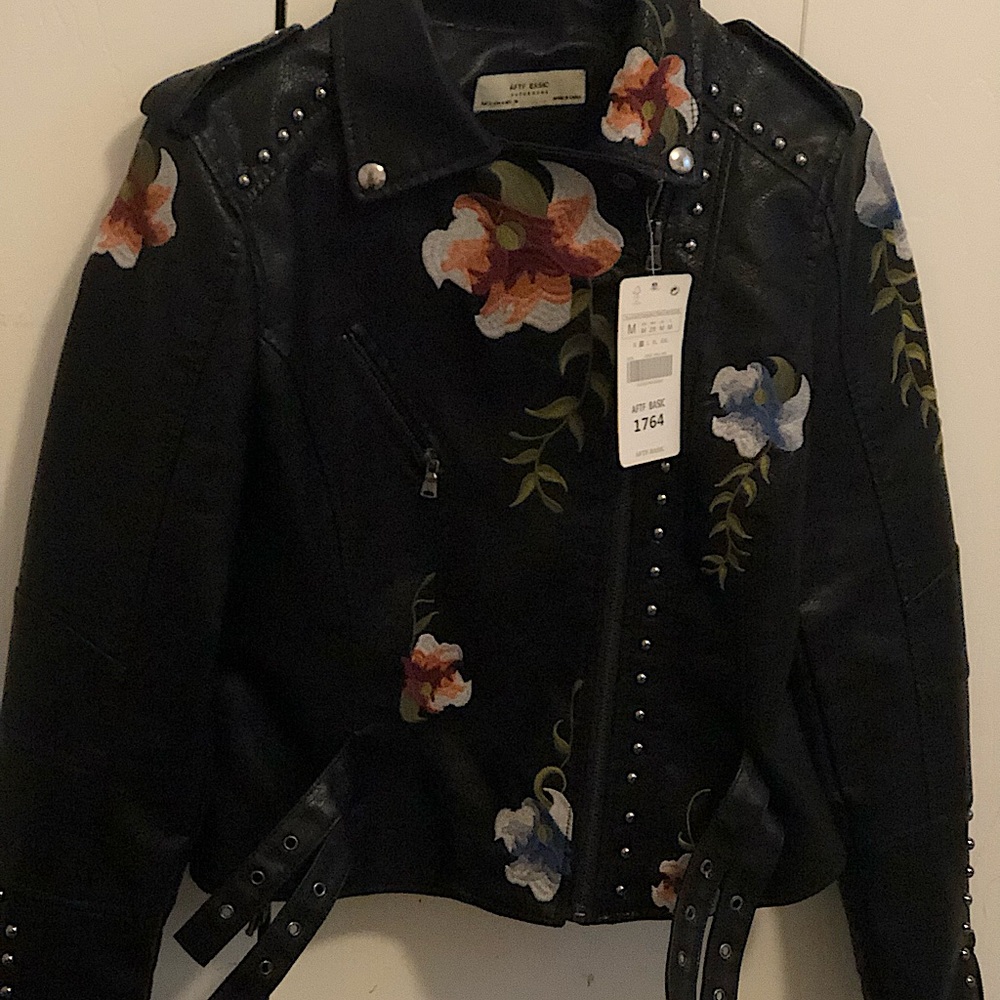 Beautiful black embroidered leather jacket